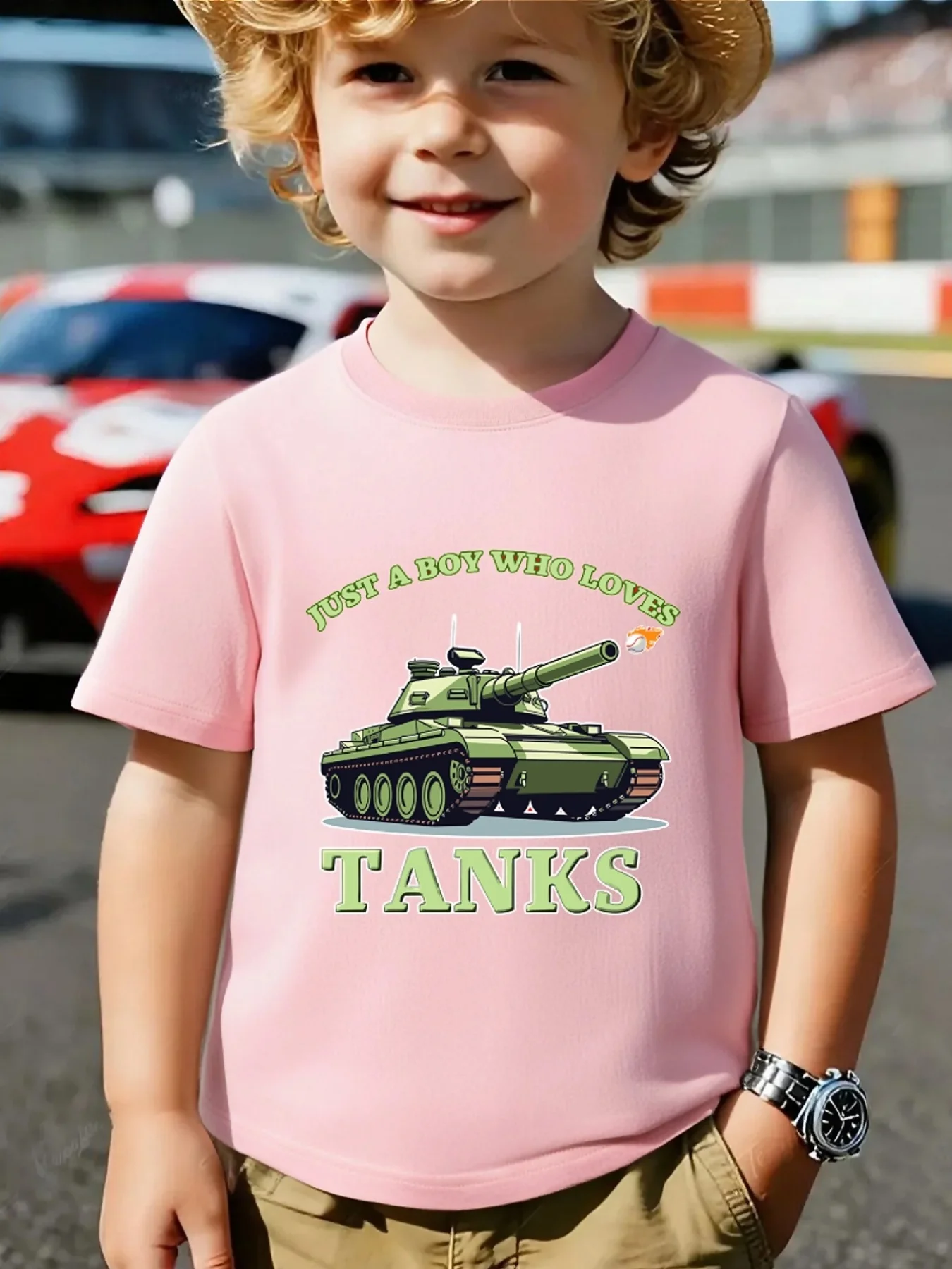Just A Boy Who Loves Cartoon Military Tank Graphic Family Matching T Shirt Boys Girls Short Sleeve Summer Crew Neck Casual Tops