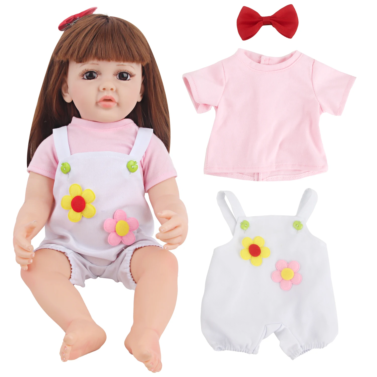 Puppen kleider Set für 22 Zoll wieder geborene Puppe T-Shirt Leibchen Hosen Haarnadel Kleidung Anzug für 55cm Baby Mädchen Puppen Spielzeug Zubehör