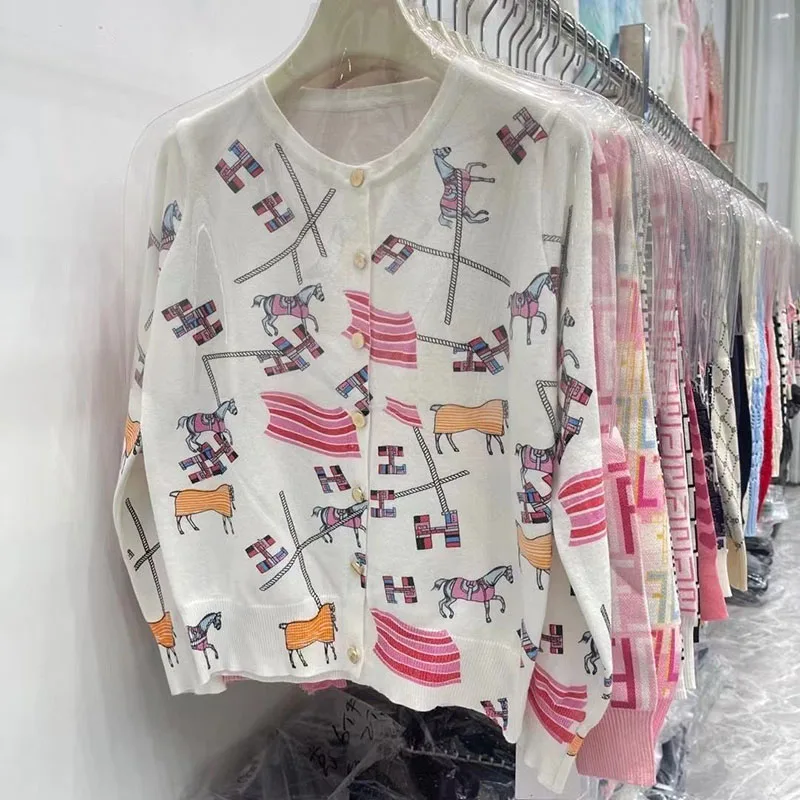 Cartoon Print Knitwear Cardigan Woman Jacket Loose Soft Sweater Coat Spring Long Sleeve Sweater korean reviews many clothes