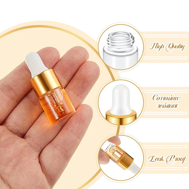 10/30pcs Glass Perfume Bottle 2ml 3ml 5ml Essential Oil Dropper Bottle With Gold Cap Refill Travel Perfume Bottle Pipette Bottle