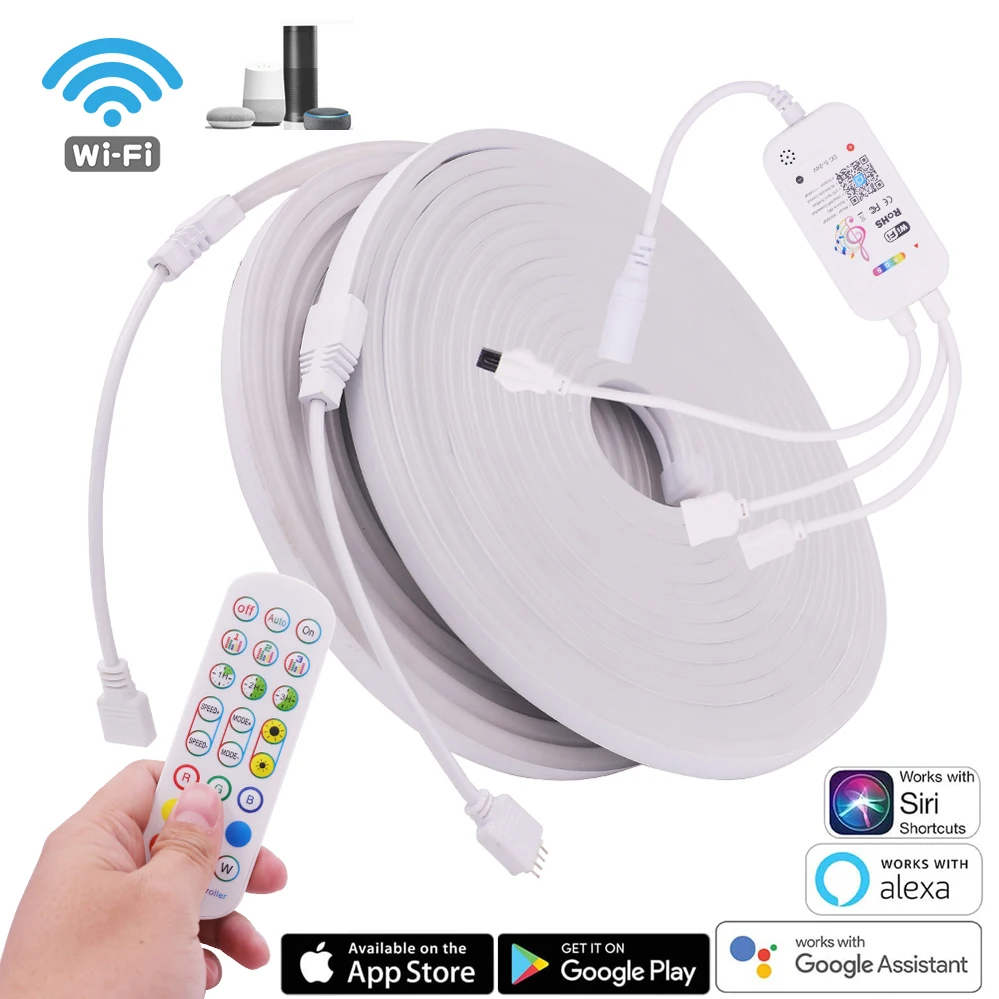 RGB LED Neon Strip Light Waterproof Silicone Rope Lights Tape Dimmable Decor Wifi Bluetooth APP IR Remote Control
