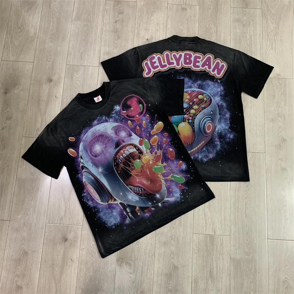 Heavy Fabric Jellybean Candy Skull Print T Shirt Men Women Best Quality Tee Tops T-Shirt