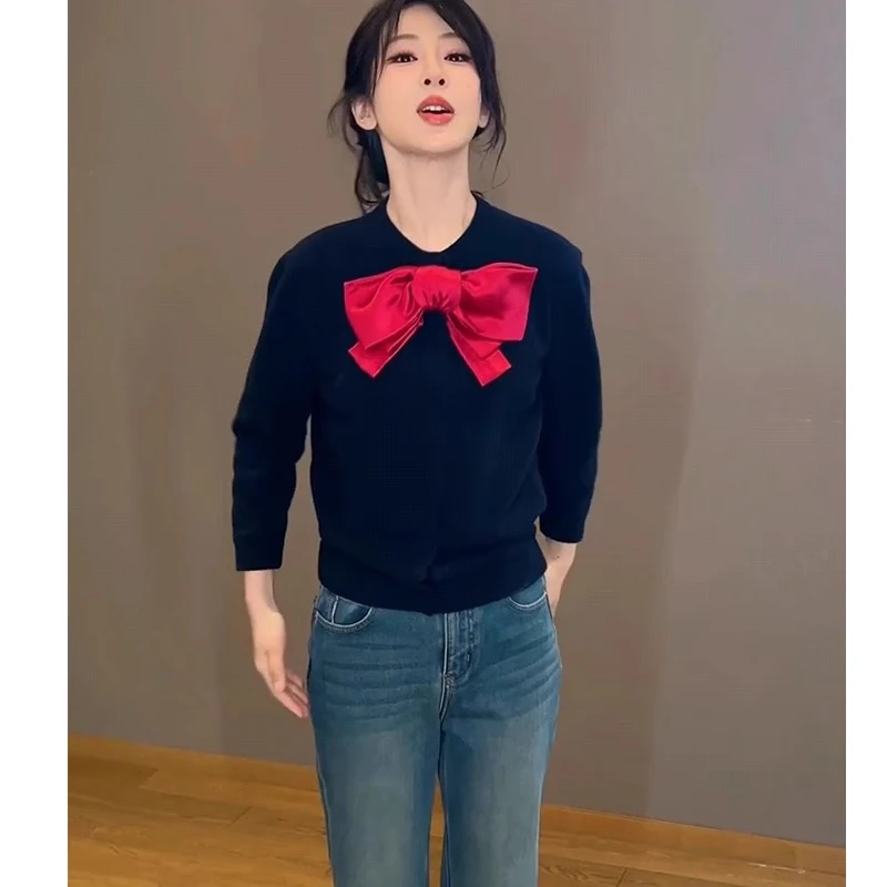 

Женский свитер с узлом, весна-осень, новый вязаный топ высокого класса с сенсационным дизайном, свободный крой, длинный све круговой...