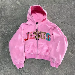American Retro Hooded Sweater For Men And Women Lovers God Lazy Wind Printed Hooded Long Sleeve Zipper Hooded Sweater Promo