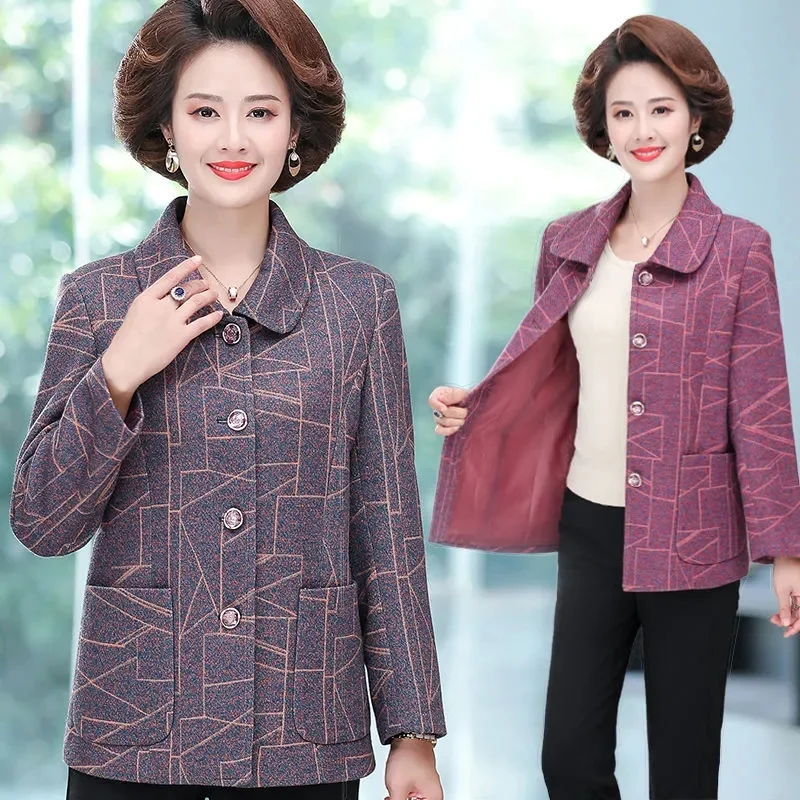 Elderly Women Spring Autumn Jacket 2022 New Middle-aged Mother Lining Coat Grandmother Short Outerwear Femme Tops  5XL