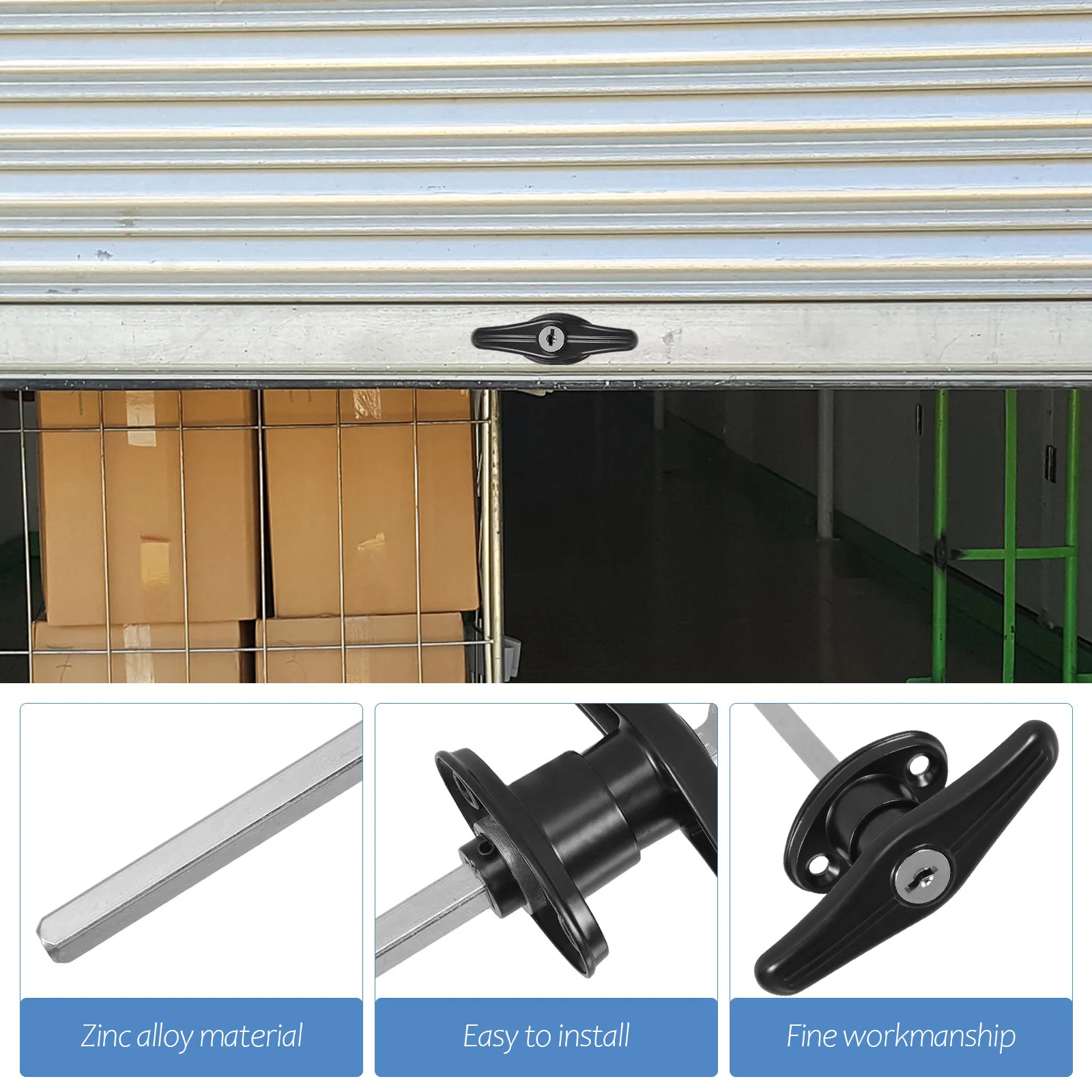 Premium Zinc Alloy T-Handle Garage Door Lock Kit for Shed Barn Chicken Coop Playhouse Long Shaft Keyed Exterior Hardware