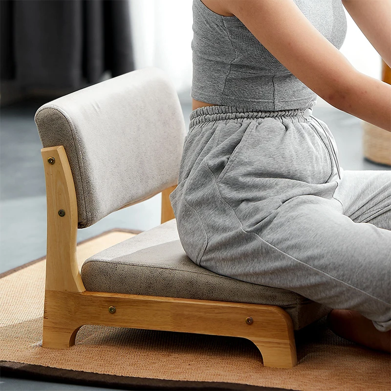 Japanese Floor Chair Solid Wood Backrest Seat for Tatami Legless Meditation Stool Low Profile Lounger