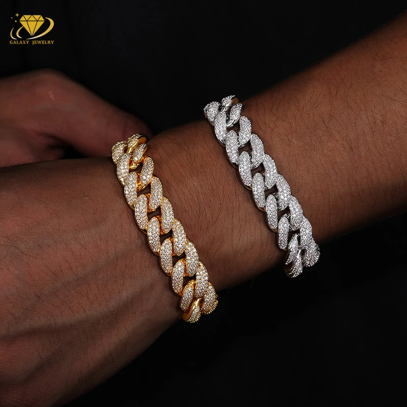 4rows Moissanite Diamond Bracelet Silver 925 Gold Plated 18k Cuban Link Bracelet Men Miami Box Clasp for Mens Hip Hop Jewelry