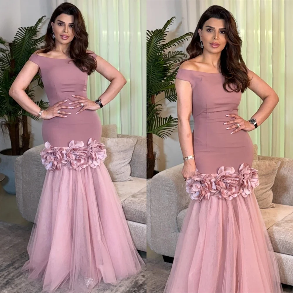 

Customized High Quality Pink Tulle Celebrity Gowns Classic Off the Shoulder Homecoming Dresses Elegant Flowers Party Gowns