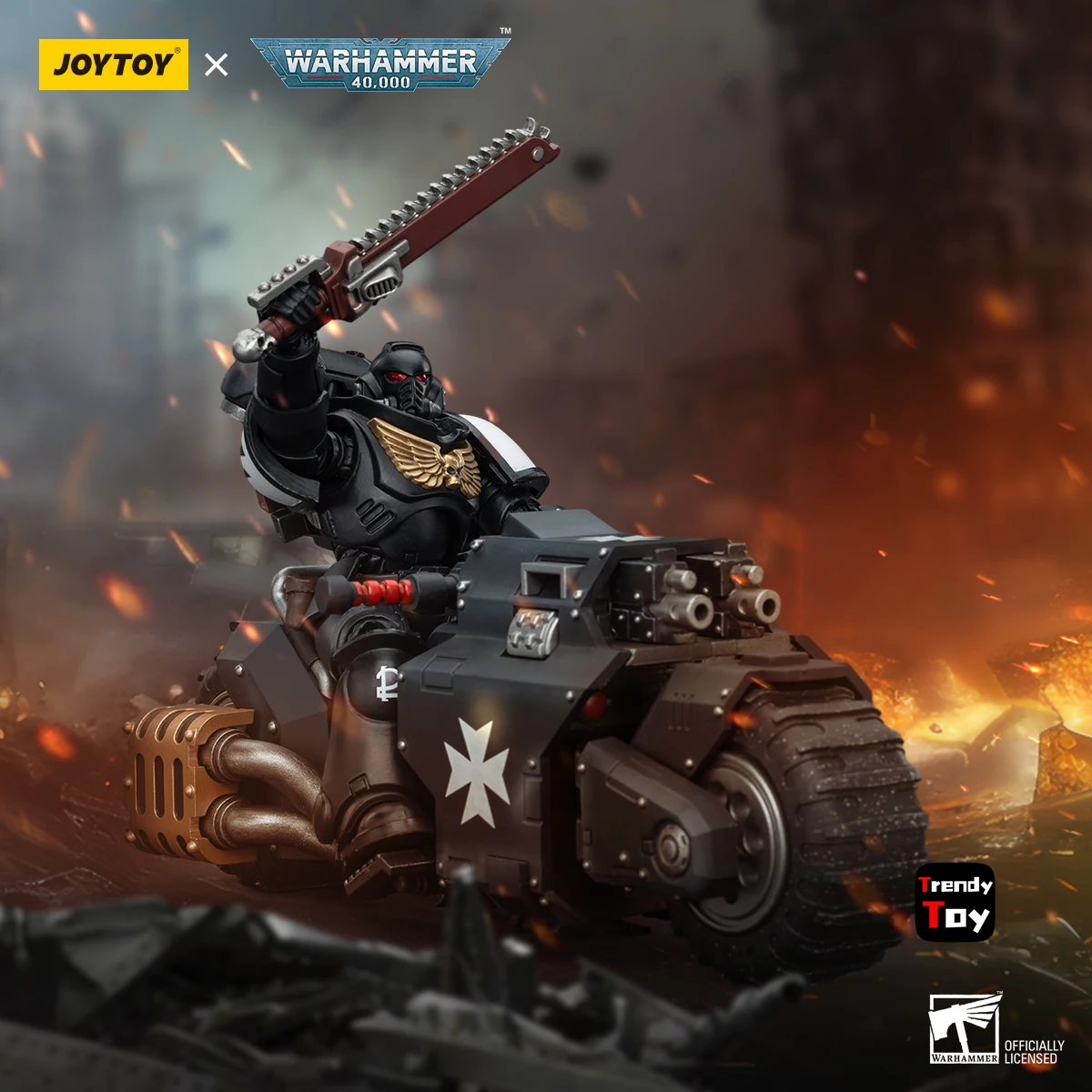 【พรีเซลล์】JOYTOY Warhammer 40K Space Marines Black Templars Outriders ฟิกเกอร์แอคชั่นโมเดลของเล่นขนาด 1/18