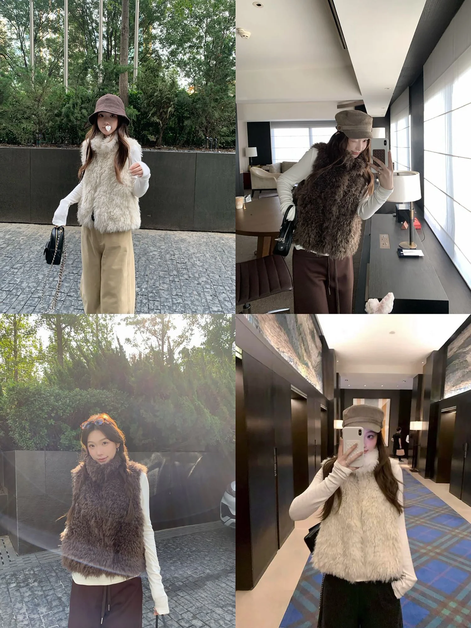 

Y Studio Women's Casual Sle Fur Vest Autumn Winter Faion Color Coffee Svel Faux Fur Jaet with Collar for Young ...