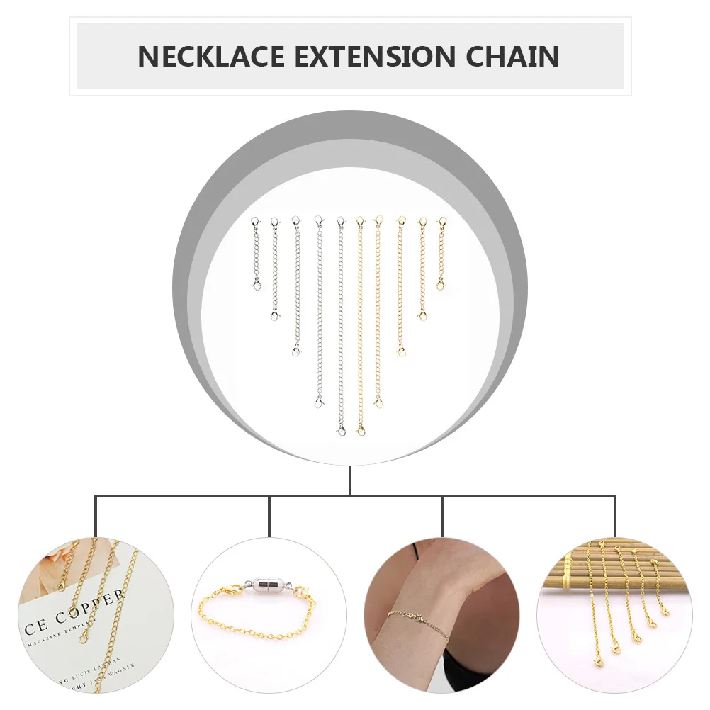 

10 Pcs Necklace Extender Necklaces Lobster Claw Clasps Extension for Jewelry Making Chain Stainless Steel Extenders
