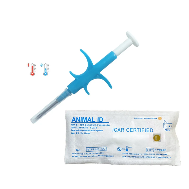 Integrated thermo sensor 2.12x12mm RFID FDX-B microchips with injector for pet’s temperature and identification simultaneously