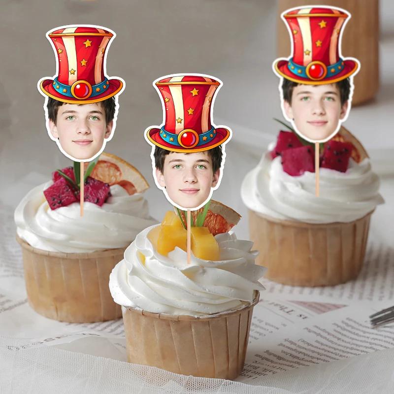 12/24 piezas de Adornos Personalizados para Cupcakes con Diseño de Circo, Decoraciones para Fiestas de Cumpleaños Infantiles, Decoración para Pasteles con Temática de Sombrero de Payaso Mágico