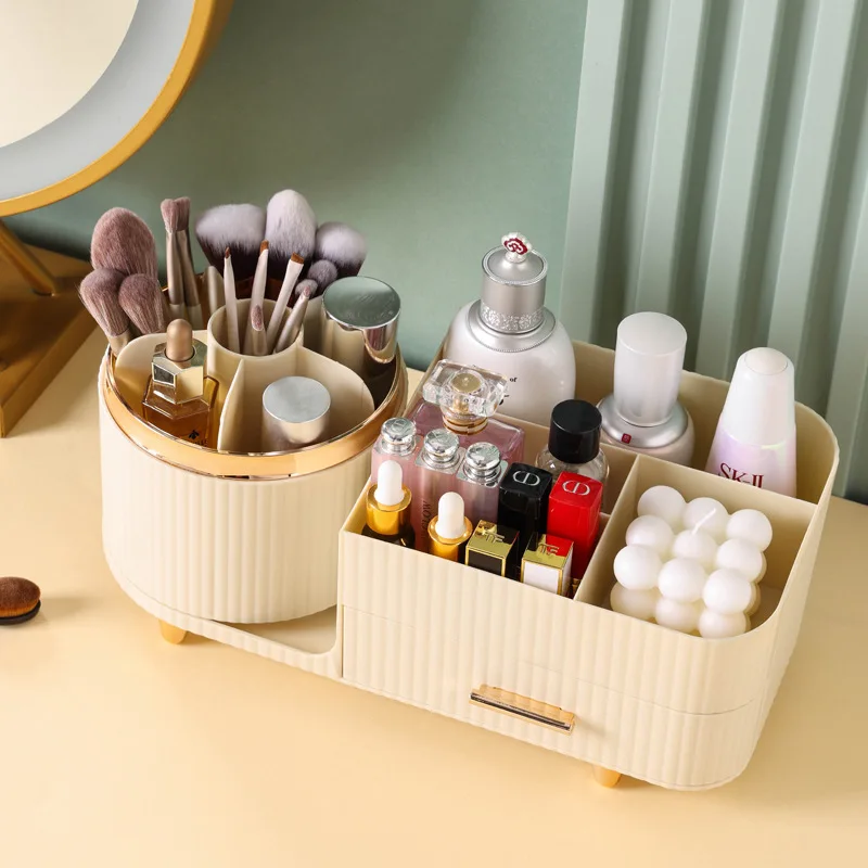 360° Rotating Cosmetic Storage Box Holder Desktop Makeup Brushes Organizer Countertop Portable Lipstick Eyeliner Stand Boxes