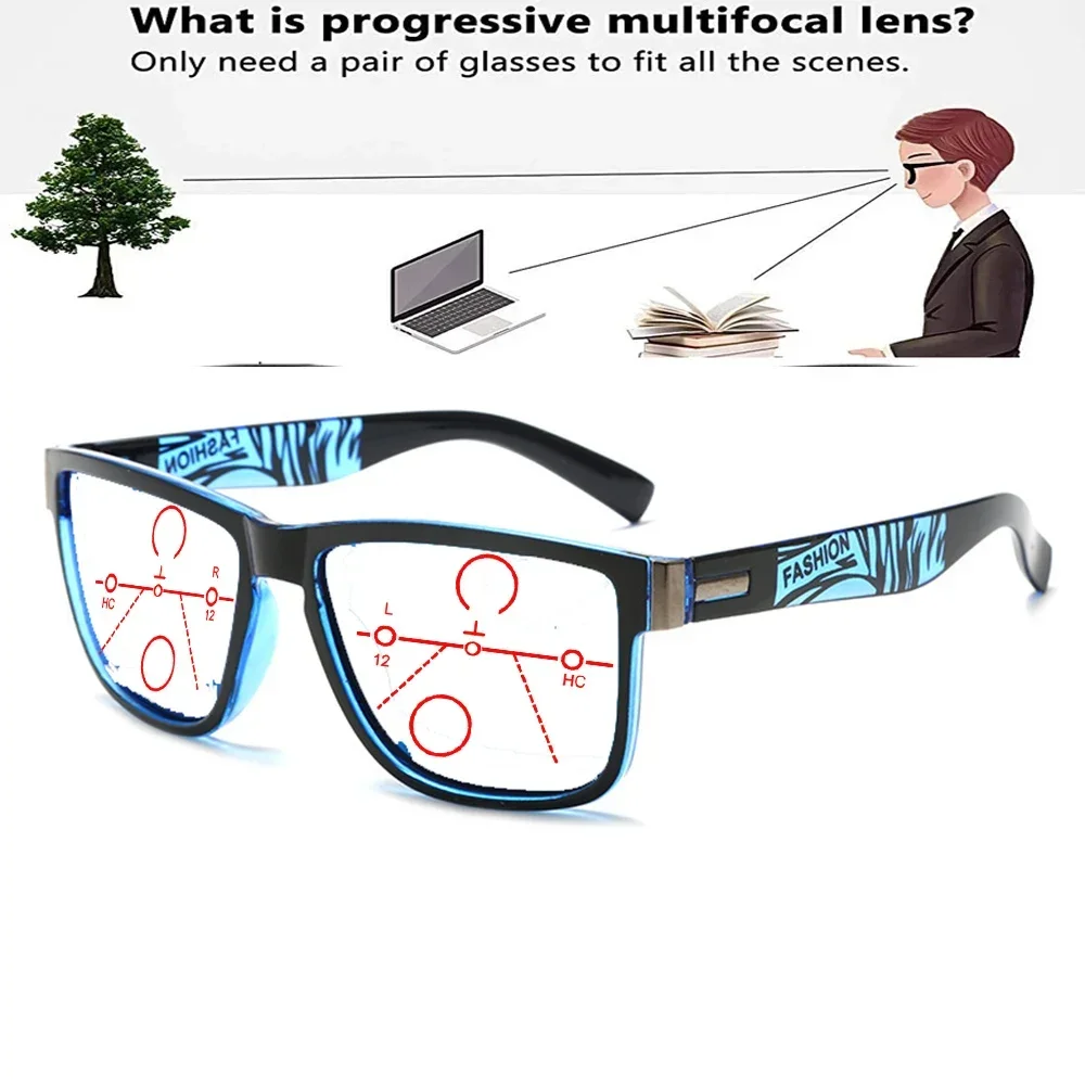 

Hand Made Frame Square Oversized Frame Men Women Fashion Progressive Multi-focal Reading Glasses +0.75 To +4