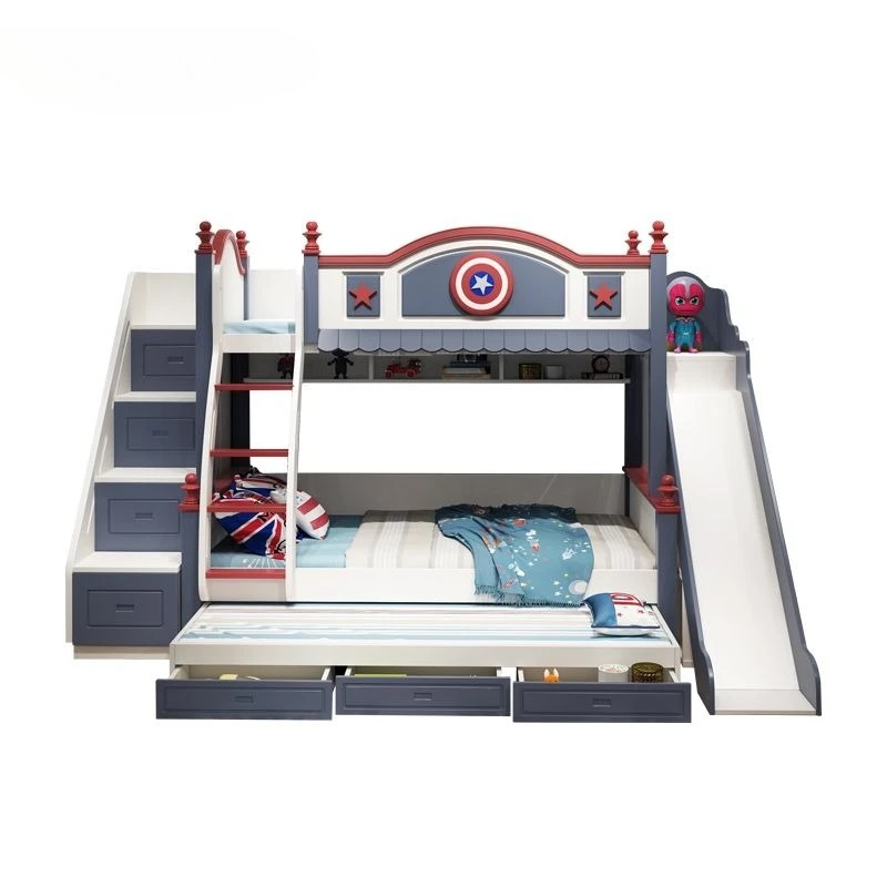 

Children's bed Boys upper and lower beds Solid wood two-layer bed with slide Split high and low bed