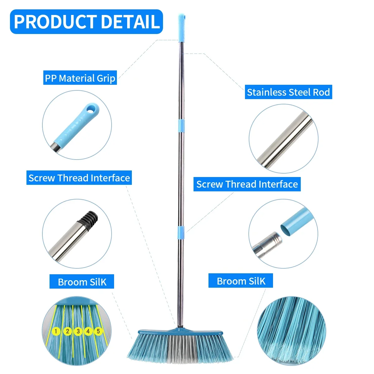 Big Floor Cleaning Broom Adjustable Long Handle Stiff Bristle Grout Brooms Scrubber for Cleaning Outdoor Courtyard Warehouse Hot