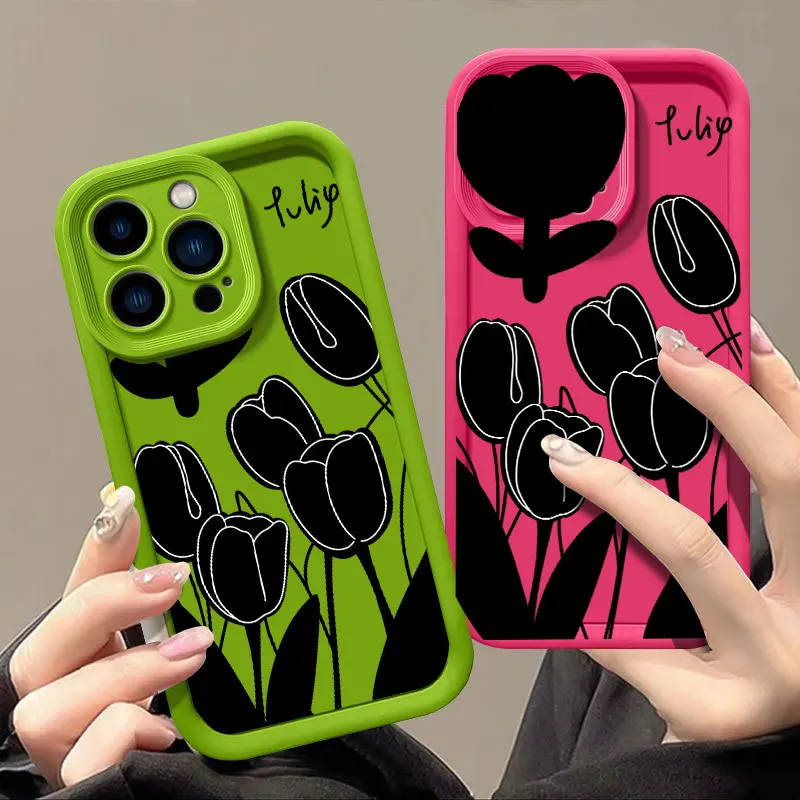 Tulip Flower Fasion Phone Case for iPhone 11 12 MINI 13 14 15 16 PRO MAX PLUS Shockproof Silicone Soft Cover Coque