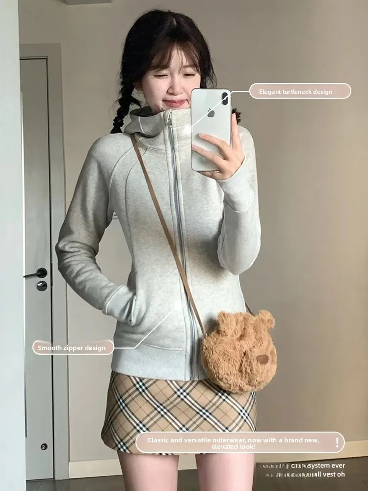 Ay Moletom com capuz feminino primavera outono coreano americano Sle Slim Fit Sport Or Yoga Roupas Or Open Cardigan Top...