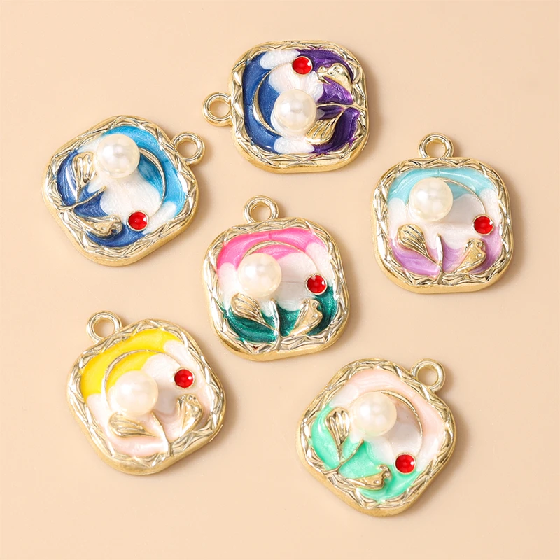 10 Stück 16x19mm Niedliche Emaille-Quadrat-Blumen-Perlen-Anhänger für Schmuckherstellung, Anhänger, Halsketten, Ohrringe, Armbänder, DIY-Bastelzubehör – Detail 4
