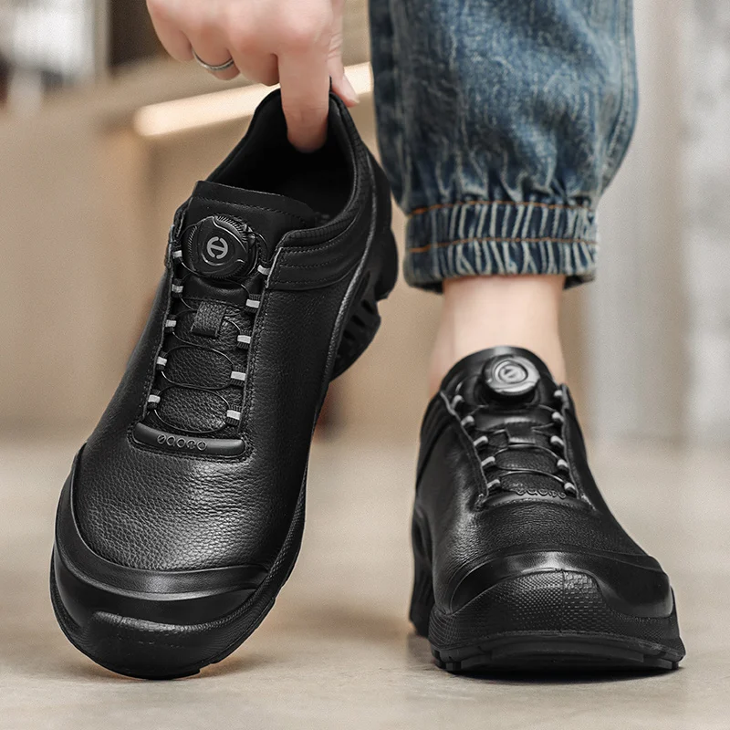 

Classical Men Casual Sports Sneakers Top Grain Leather First Layer Cowhide Shoes Arch Support Office Walking Shoes Durable