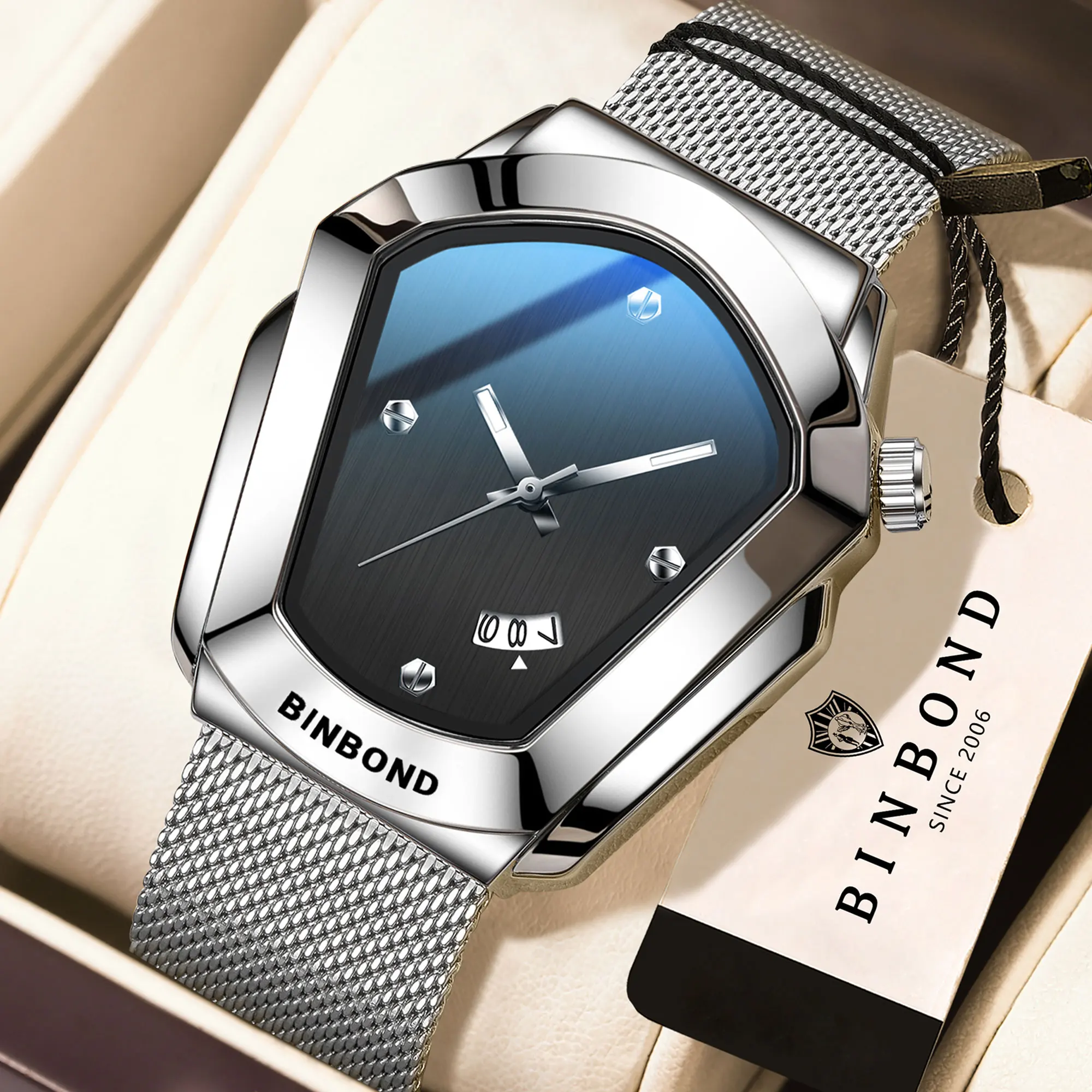 BINBOND Original Waterproof Quartz Watches For Men Luminous Relojes Auto Date Stainless Steel Men's Watch Luxury Reloj +Box