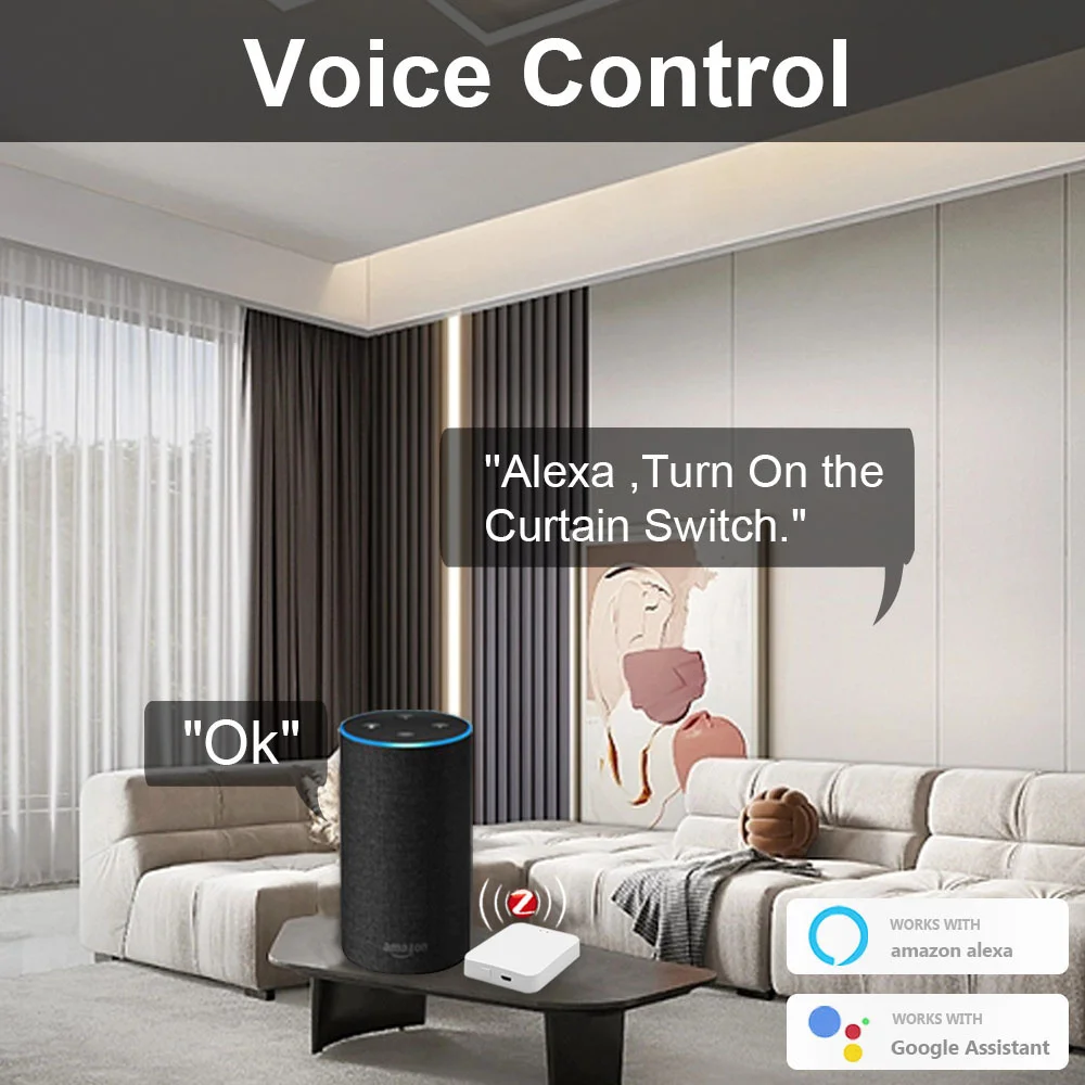 TAWOIA ZigBee Curtain Touch Switch Smart Wall Electric Curtain Switch Tuya Smart Life APP Google Alexa Alice Voice Control