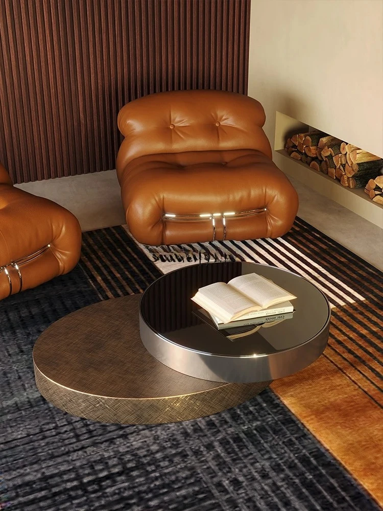

*Modern minimalist round coffee table Italian light luxury living room advanced rotatable designer combination coffee table