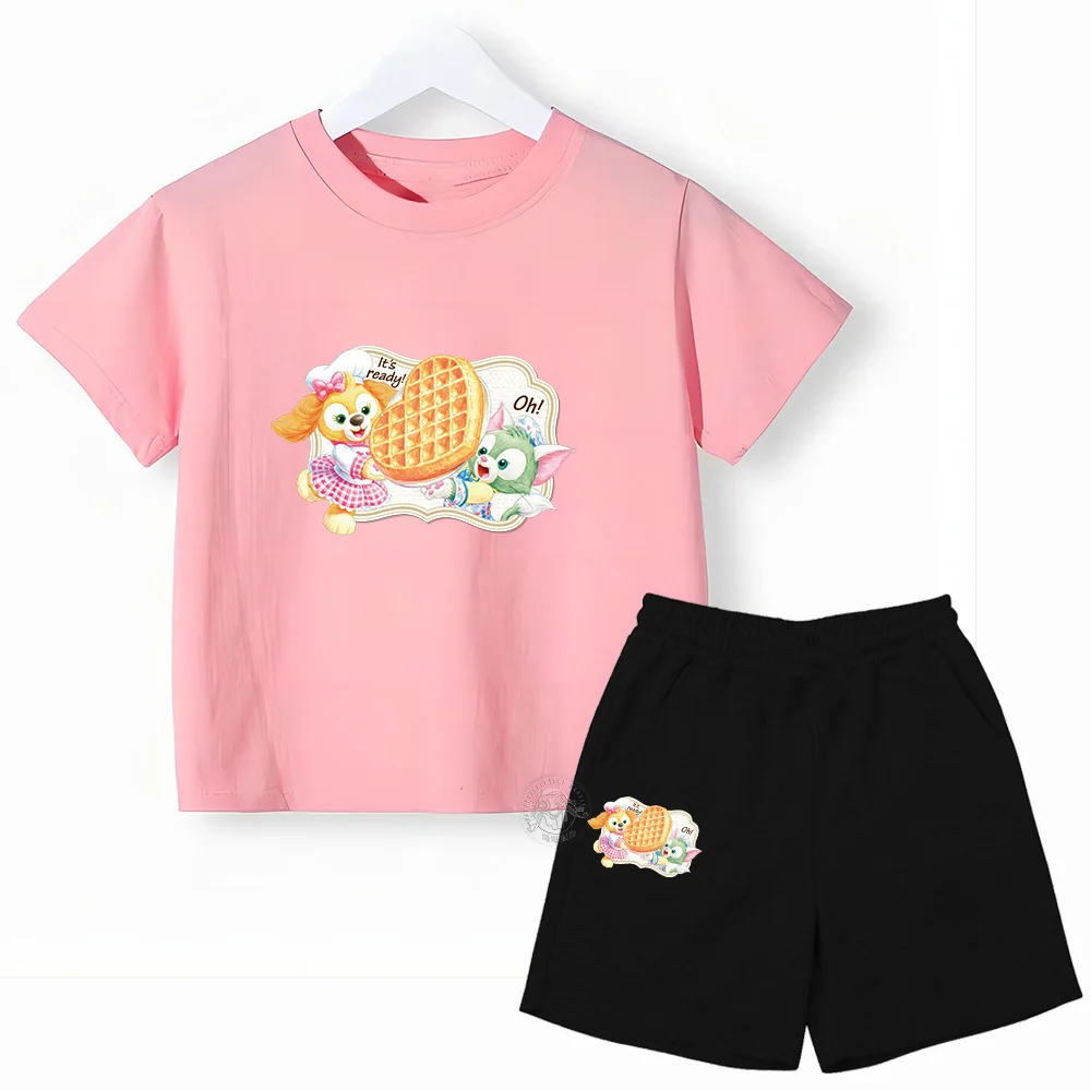 New Pure Cotton Children's Set T-shirt Comfortable and Fashionable Boys Cartoon Printed Fashion Girls Top Paired with Long Pants