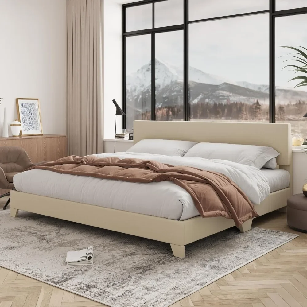 

Full Size Bed Frame W/Adjustable Headboard, Bed W/Wood Slats, Heavy Duty Mattress Foundation, No Box Spring Need, Easy Assembly