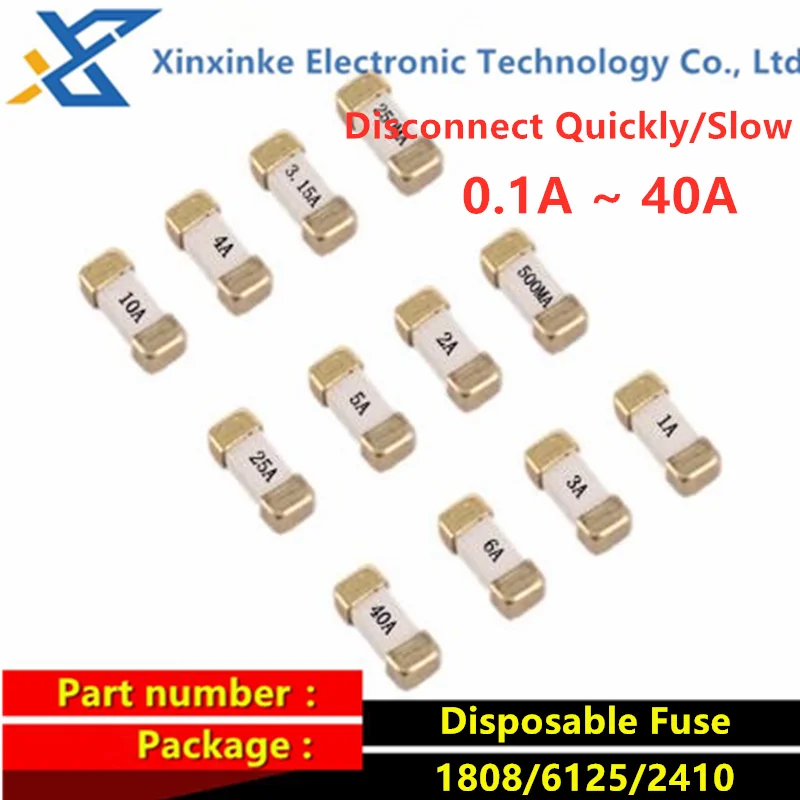 

50PCS 1808/2410/6125 250V 0.1A 0.5A 0.75A 1/2/3/4/10/25/30A Disposable Fuse Base Disconnect Quickly/Slow
