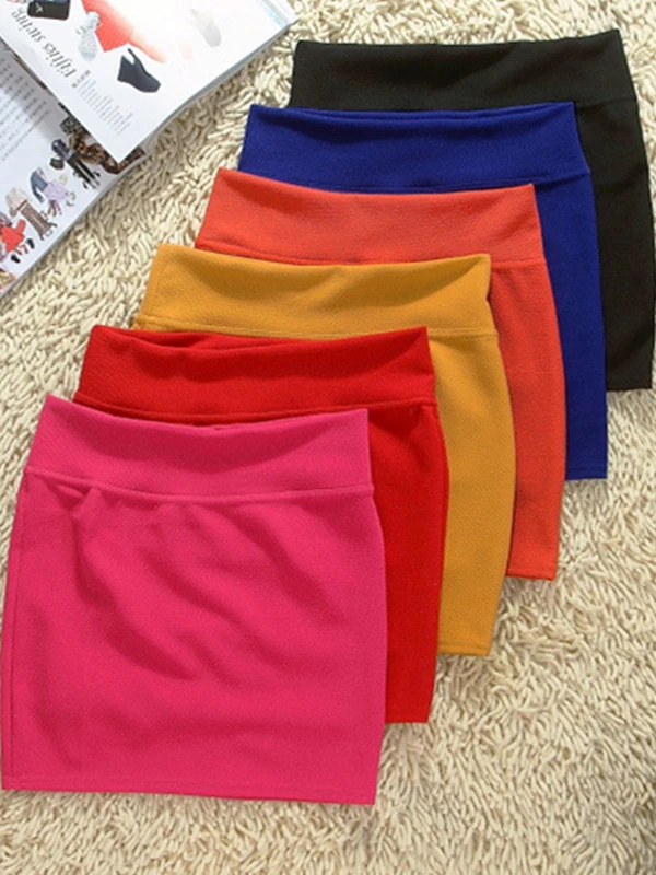 

Elastic High Waist Polka Dot f-length Wrap Hip Skirt Women's Street Sle Skin-friendly Breathable Micro Elastic Pure Color