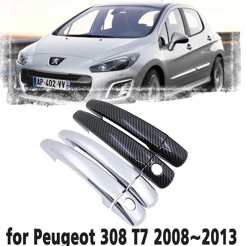 

Black Carbon Fiber handle Or Chrome Side Door Cover Trim Set for Peugeot 308 T7 308SW SW CC RCZ 2008~2013 Car Accessories 2009