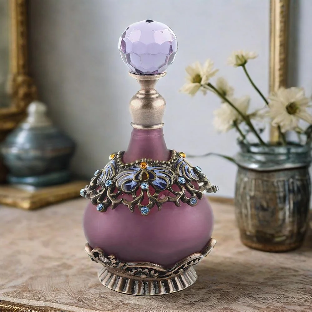 

Luxury 23ml Vintage Purple Flower Perfume Bottle – Empty Glass Dropper Bottle for Women & Girls – Refile Travel Perfume Bottle
