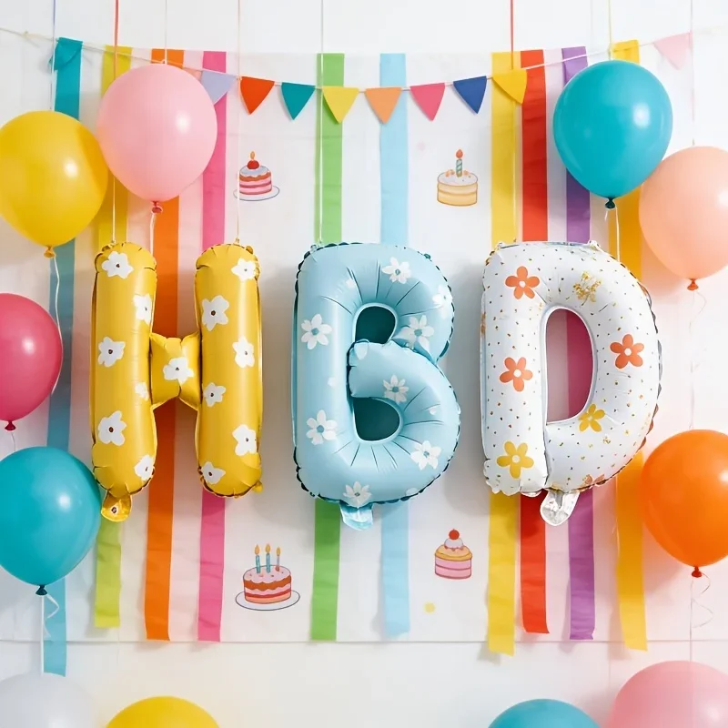 16 Zoll Happy Birthday Ballon Gänseblümchen HBD Buchstaben Folienballon-Set für Kinder Erwachsene Geburtstagsfeier Babyparty Dekorationszubehör – Detail 3