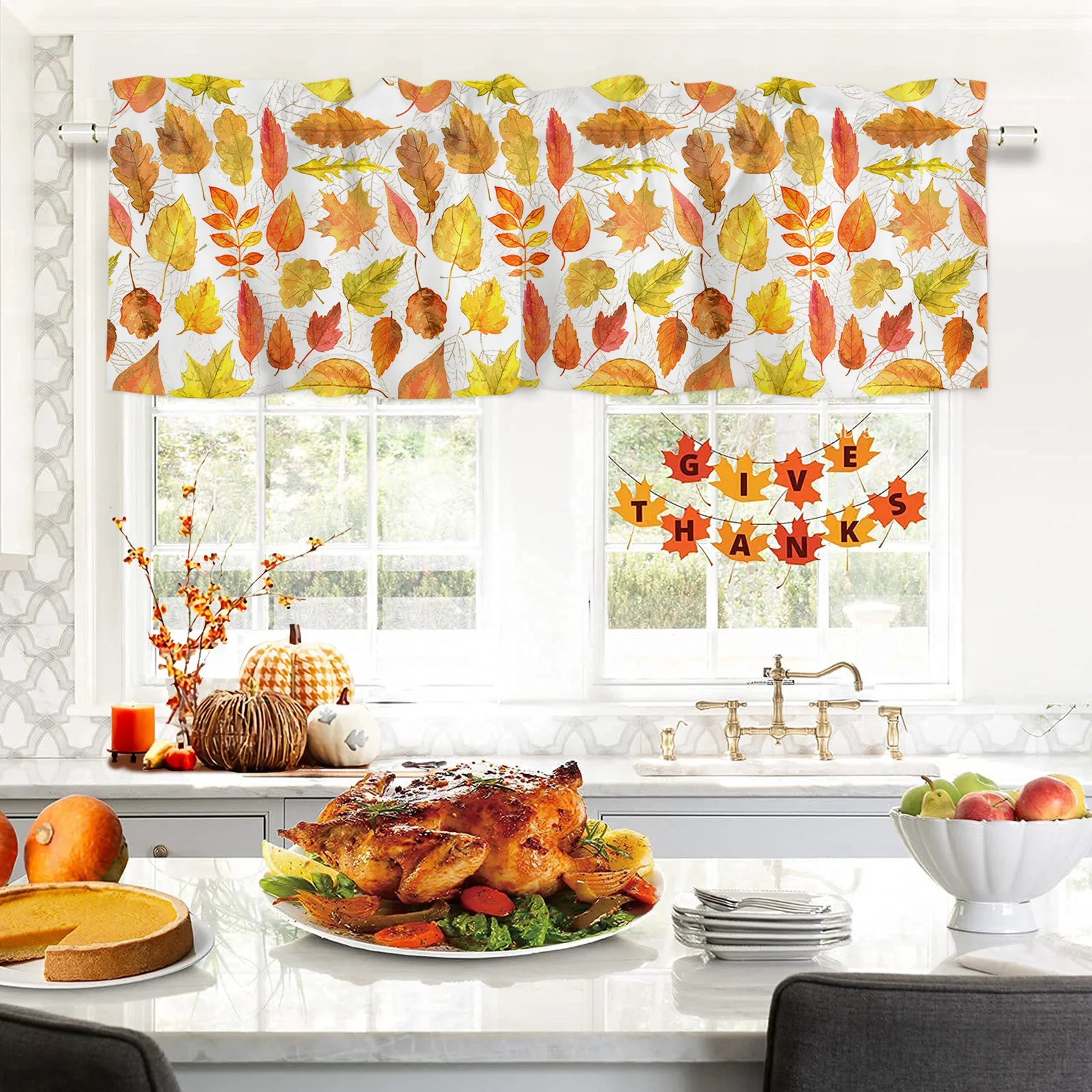 

ZEDLIYU Valances for Windows Kitchen Living Room Small Window Valance Autumn Maple Leaves 1 Panel, 42 x 12 Inch