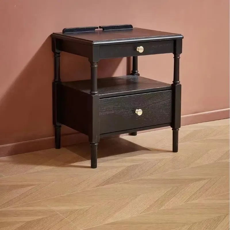 Black Classic Solid Red Oak Bedside Table for Bedroom Apartment Hotel Left or Right Side of Bed Nightstand End Table Storage