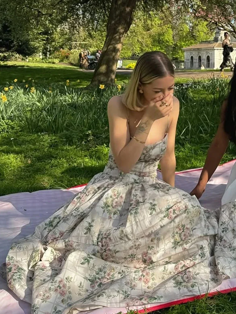 

Summer Spring Floral Printed Women's Dress Elegant Retro Boho Party Dresses Elegant Vinatge A-line Maxi Vestidos 2025 New In
