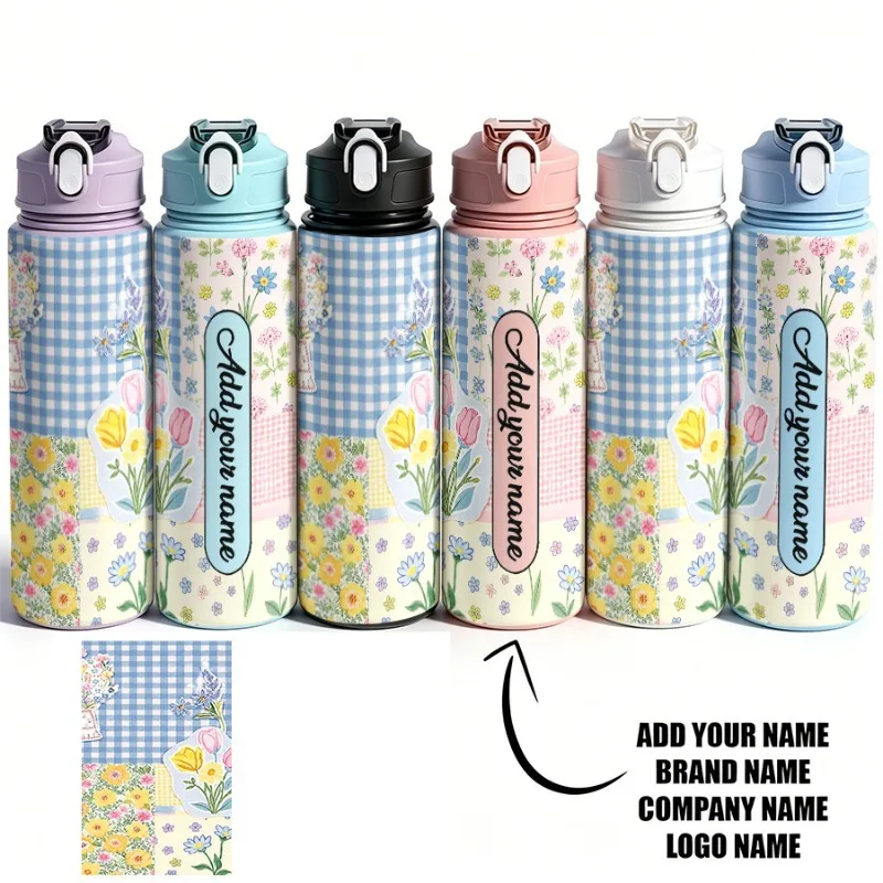 750ml Custom Text Hollowed Flower Leakproof Personalized Printed Sports Water Bottle for Outdoor Fitness Cycling Hiking School