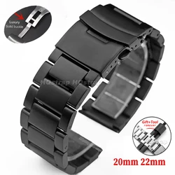 Metal Watch Strap 20mm 22mm Double Press Folding Buckle Universal Replacement Wristband Black Silver with Tool Watch Accessories