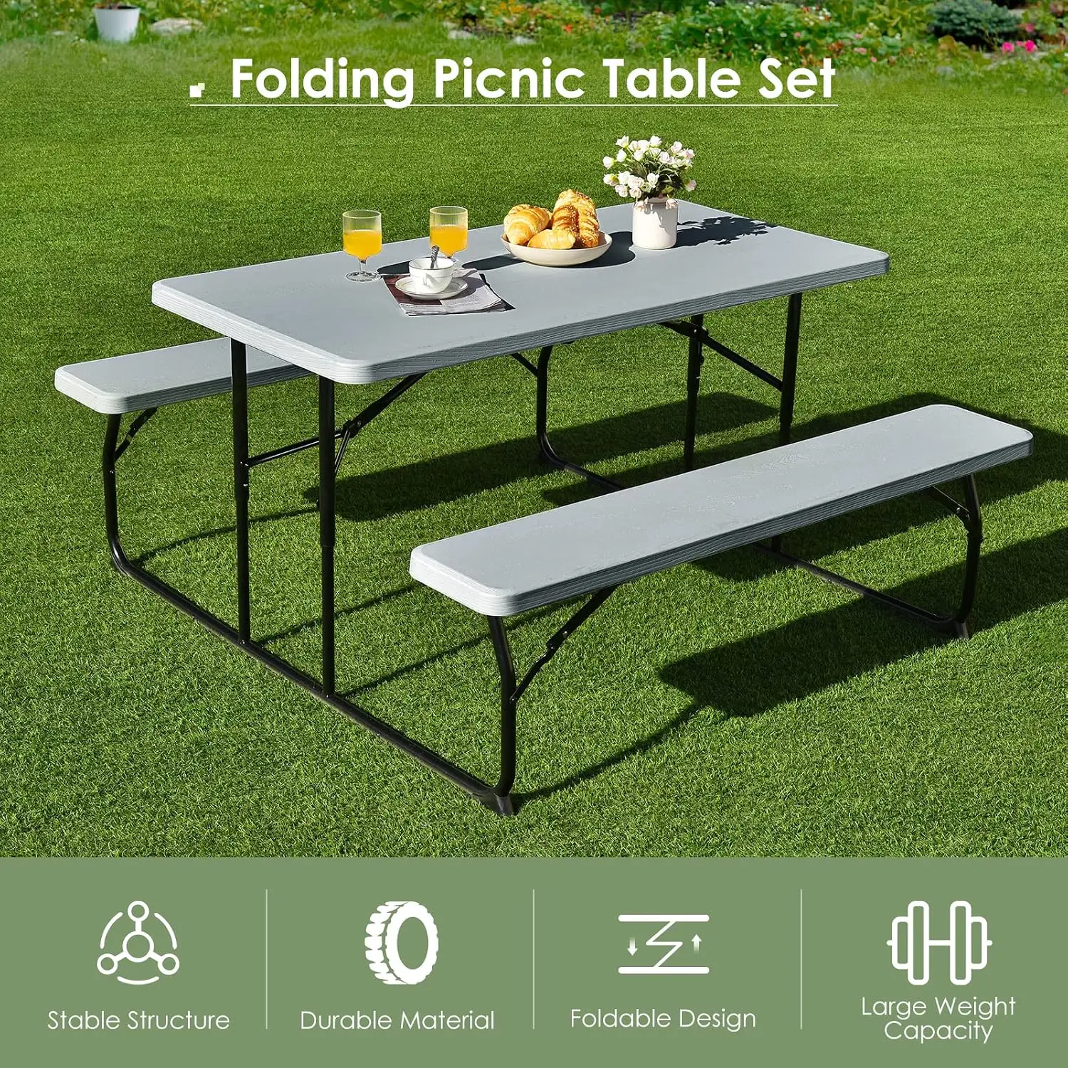 Folding Picnic Table Set With  - Garden Bench Metal ulasan dan harga