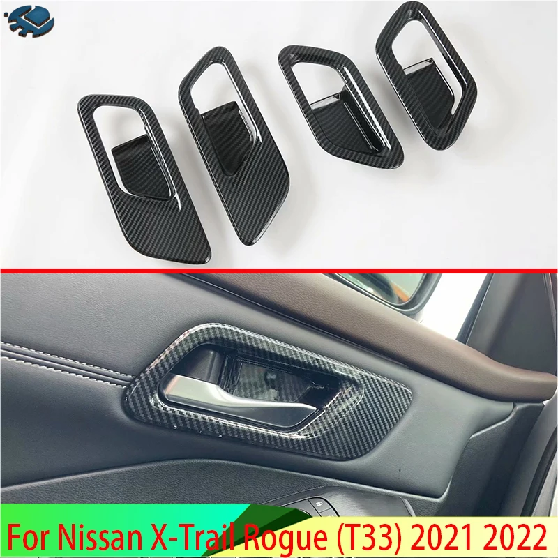 

Для Nissan X-Trail Rogue (T33) 2021 2022, стиль из углеродного волокна, внутренняя дверная ручка, крышка, защелка чаши, накладка, рамка