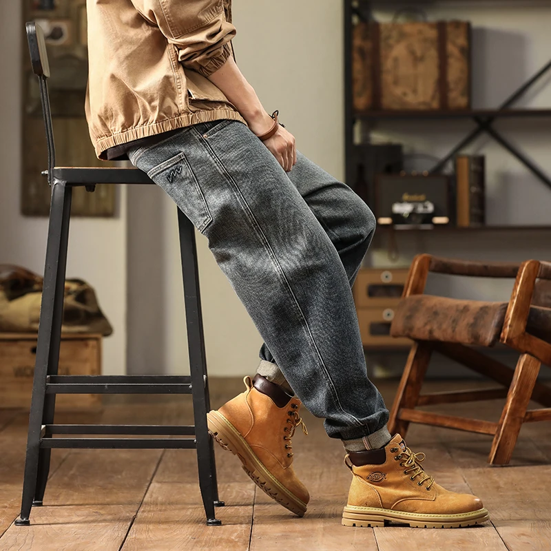2024 autumn/winter jeans men's loose straight leg  American style jeans streetwear men Distressed baggy jeans for men pants men