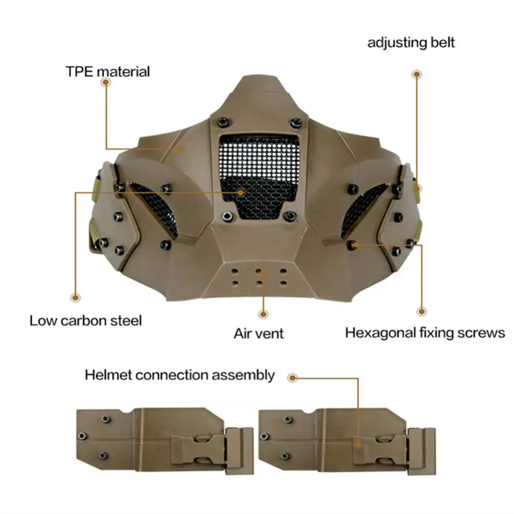 Máscara táctica de Paintball Wosport, máscara de hierro táctica, media cara, Guerrero de hierro, malla de acero, doble correa, cubierta facial