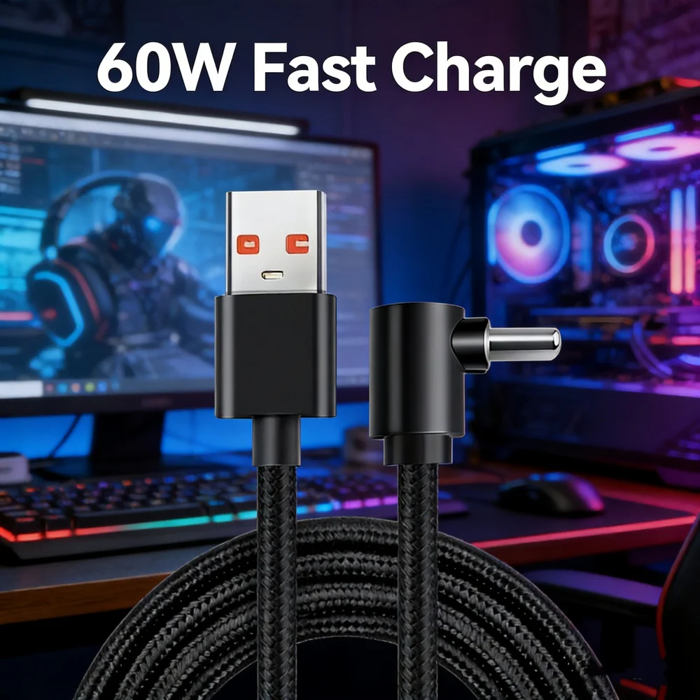 60W USB C to PD Fast Charging Cable 90 Degree Right Angle Braided Type C Cord For iPhone Samsung Xiaomi Huawei Quick Charge Line