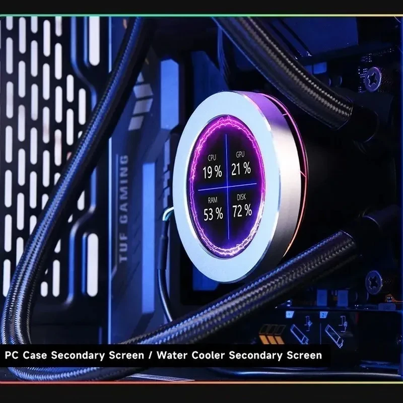 Monitor USB pendingin air 2.1/2.8 inci, layar LCD RGB CPU AIO dengan fungsi analisis spektrum musik dengan dudukan magnetik untuk PC