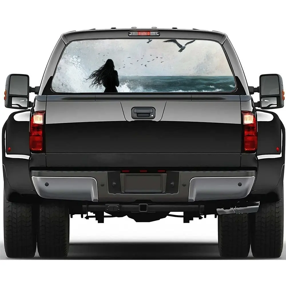 

Seagulls and A Girl By The Sea，Gift, Car Vinyl Wraps, Car Rear Window Sticker, Splash-Resistant, Easy Removal, Durable Personali
