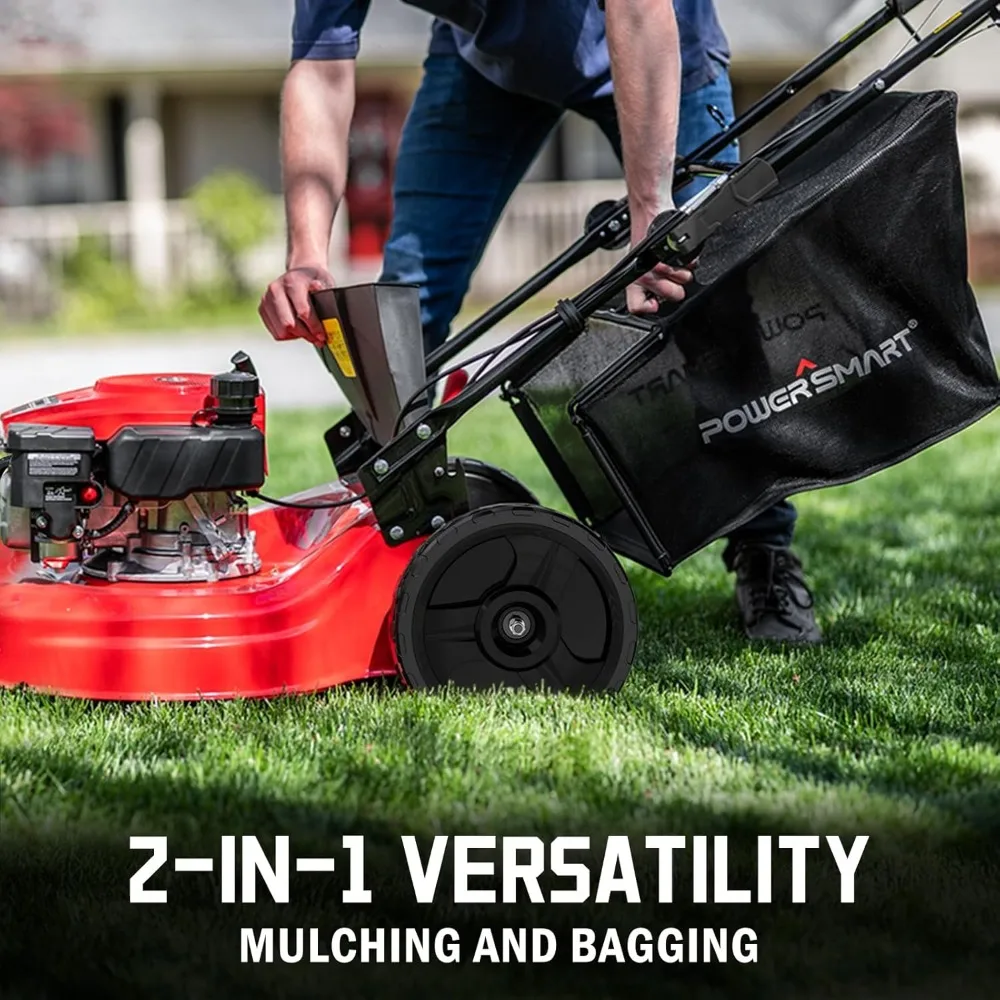 パワースマート 21インチ 144cc ガソリン式芝刈り機 & 16インチ 25.4cc ストリングトリマー/エッジャー（10インチ草刈り機付き）