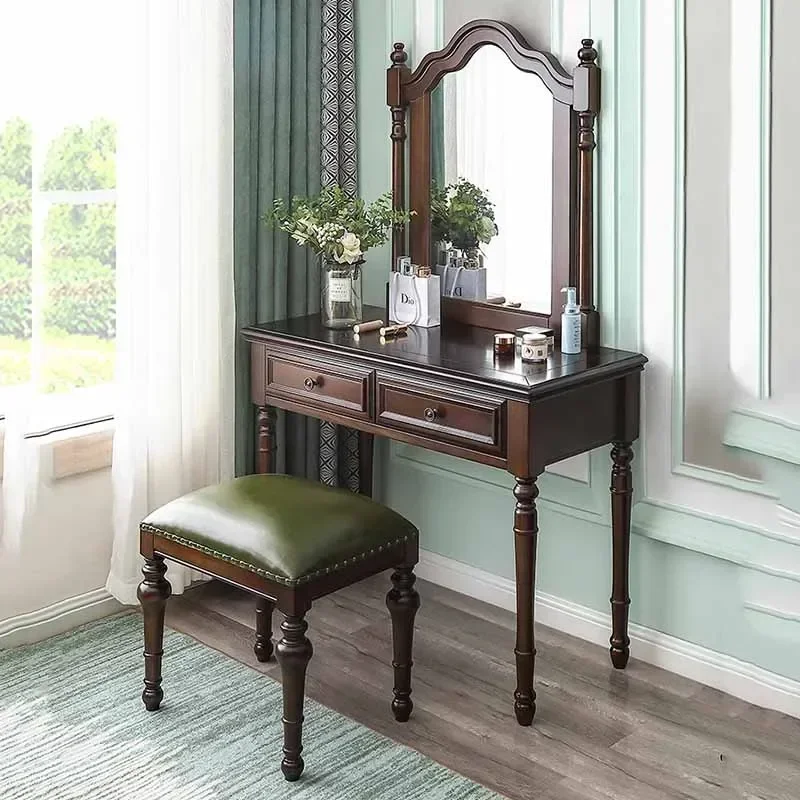 Women Stool Dresser Eithe Mirror Brown Nordic Large Luxury Dressing Table Storage Makeup Hotel Schminktisch Bedroom Furniture